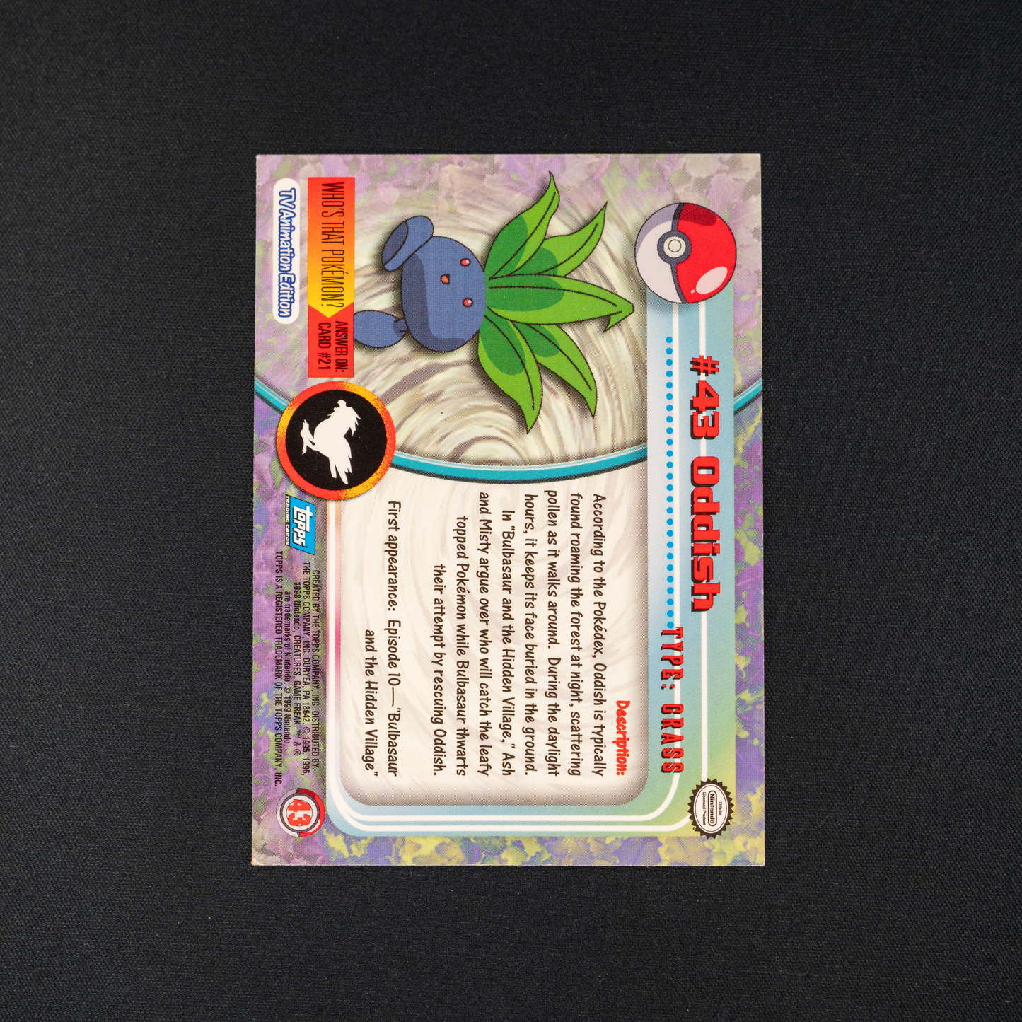 Oddish #43 Pokemon 1999 Topps TV
