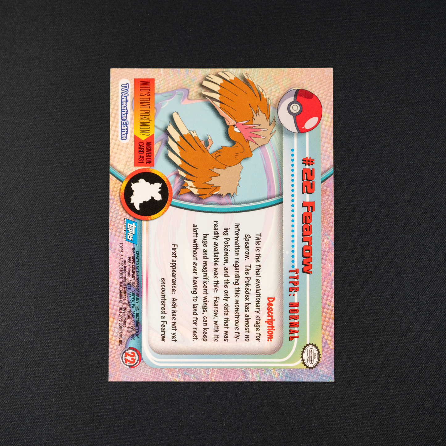 Fearow #22 Pokemon 1999 Topps TV