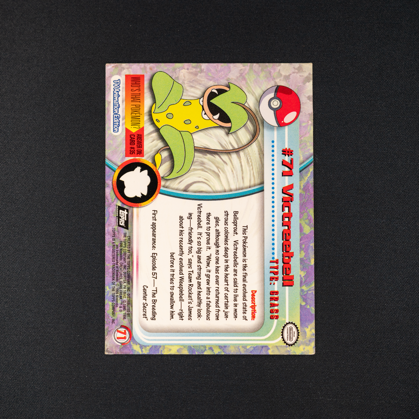 Victreebell #71 Pokemon 1999 Topps TV