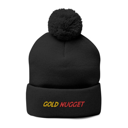 Embroidered Gold Nugget Pom Pom Beanie