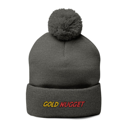 Embroidered Gold Nugget Pom Pom Beanie