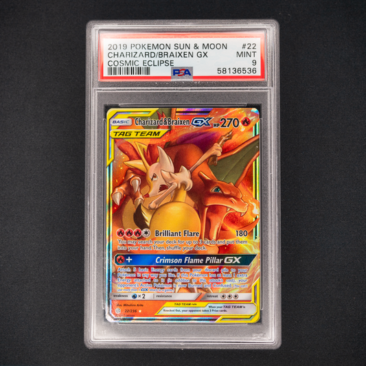 PSA 9 Charizard & Braixen GX - SM - Cosmic Eclipse (SM12)