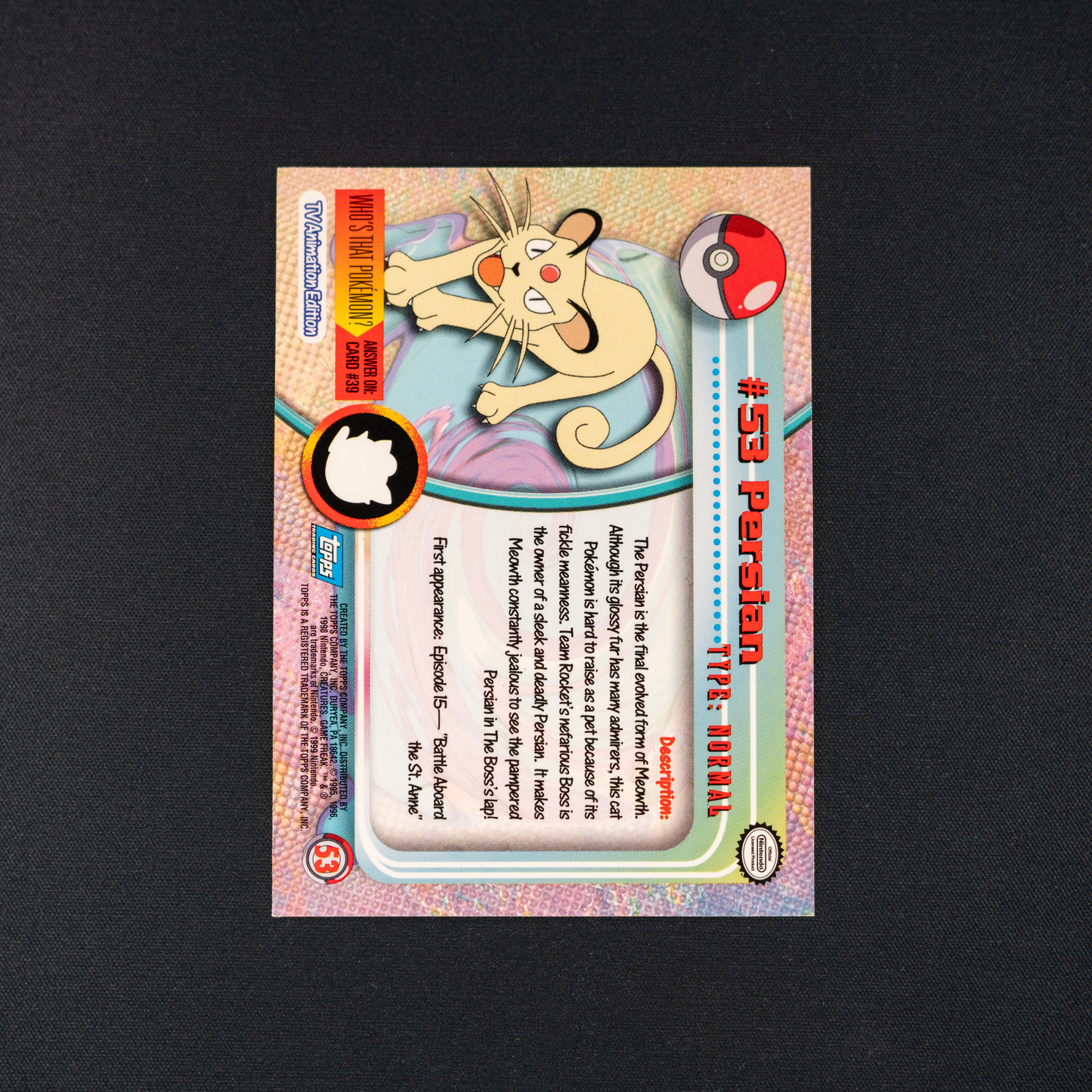 Persian #53 Pokemon 1999 Topps TV